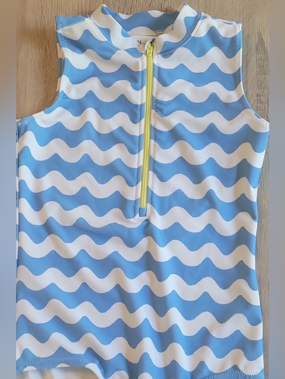 Primary One Piece Zip Front Swimsuit Blue Waves size 6-7